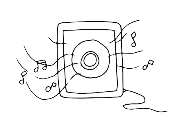 Music column with notes play music sound doodle linear cartoon coloring book