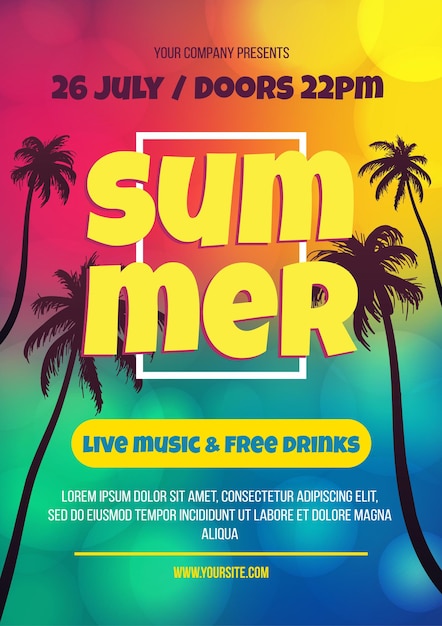 Music concert flyer, brochure concept. Summer festival, party advertisement template with text space