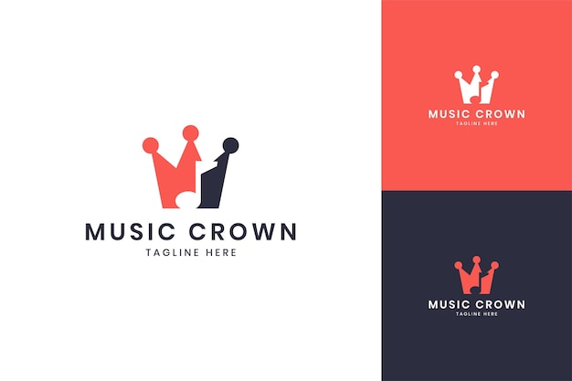 Music crown negative space logo design