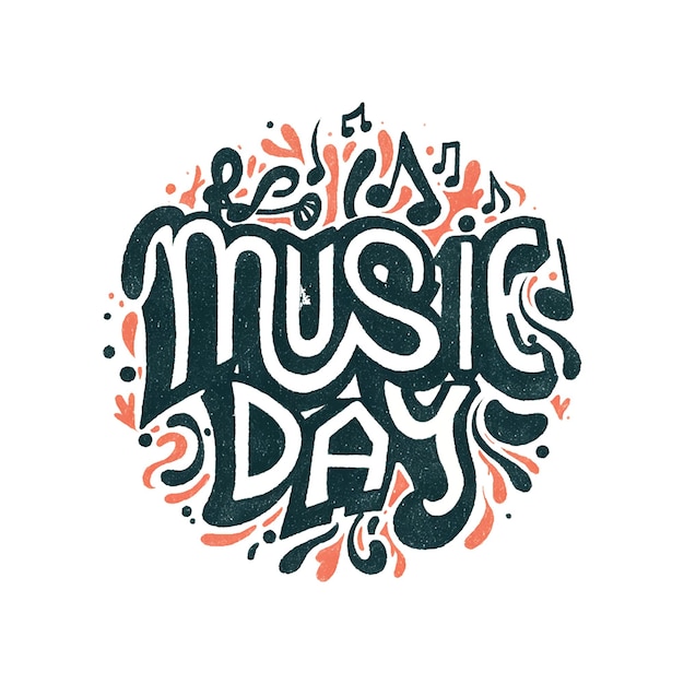 Music day The design is colorful and playful with a round shape and lots of musical notes and symbols The font is bold and expressive