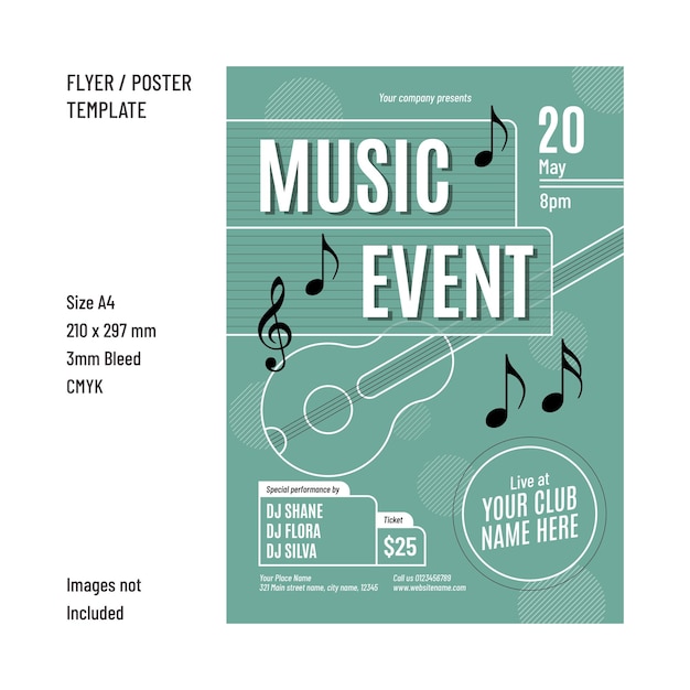 Music event or music club flyer design template