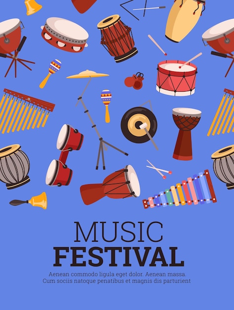 Music festival advertising banner or poster flat cartoon vector illustration