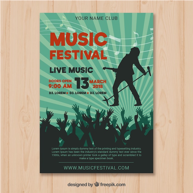 Music festival flyer with audience in flat style