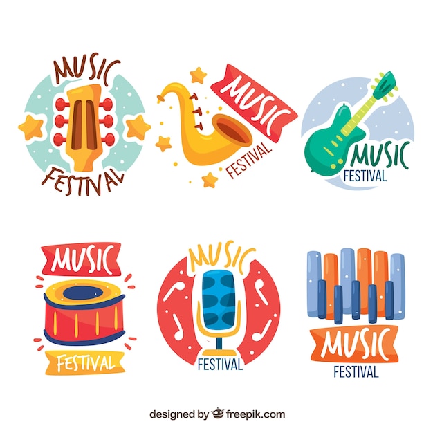 Music festival logo collection with flat design