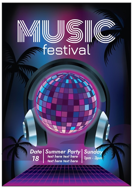 Vector music festival poster for night party