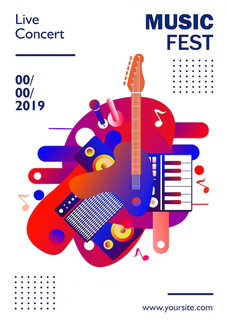 Music festival poster template, in white background, colorful. illustration