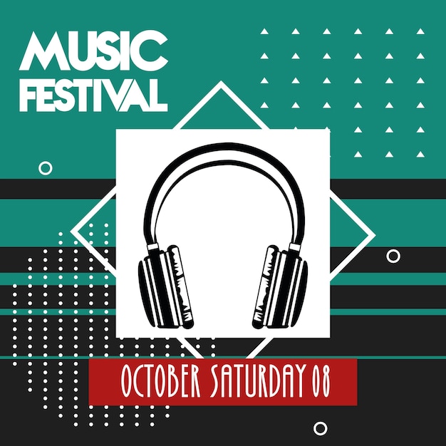 Music festival poster with headphone audio device.