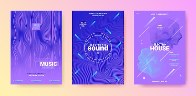 Music festival posters collection electronic sound flyers