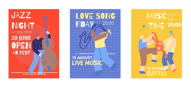 Music Festival Set Flat Invitation Color Posters