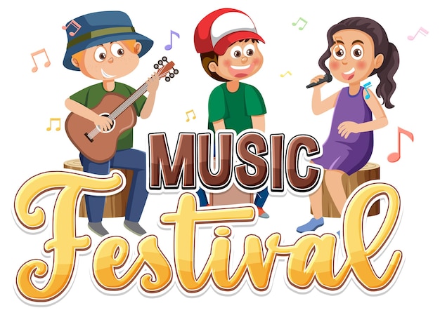 Music festival text with children playing musical instrument