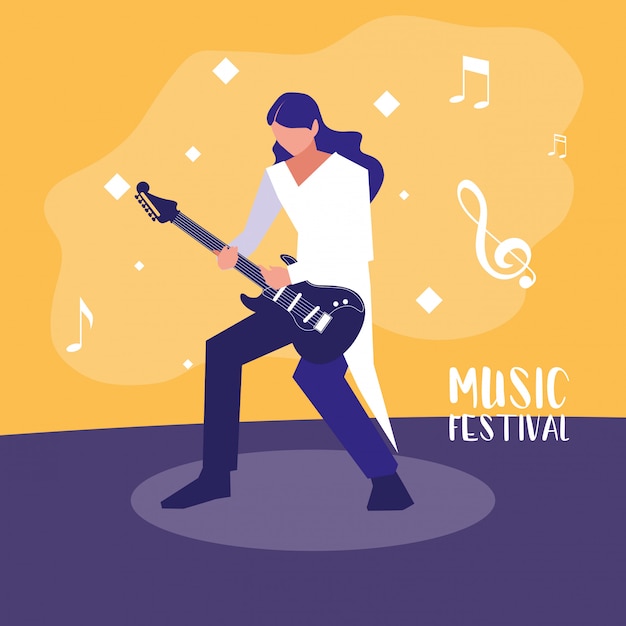 Music festival with man playing electric guitar