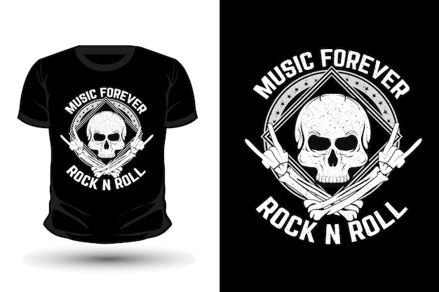 Music forever rock n roll merchandise t-shirt design with skull