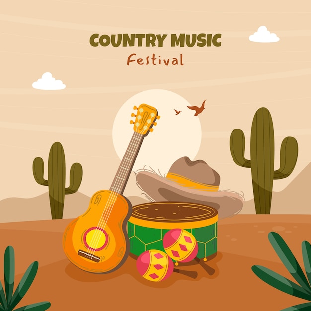 Vector music hand drawn flat country music illustration