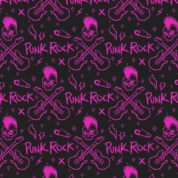 Music hand drawn punk rock seamless pattern illustration