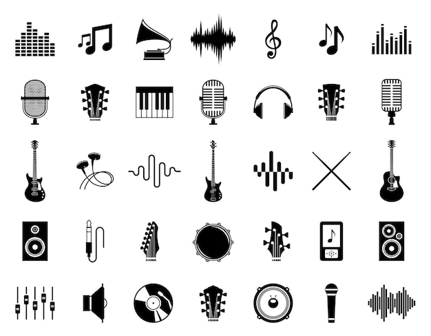 Music icons for audio store recording studio label podcast and radio station