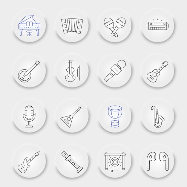 Music line icon set