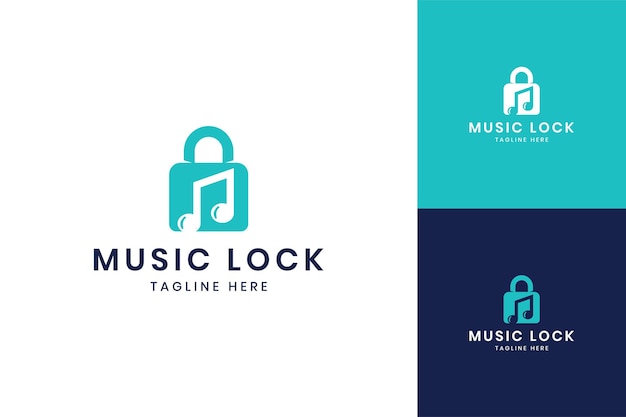 Music lock negative space logo design