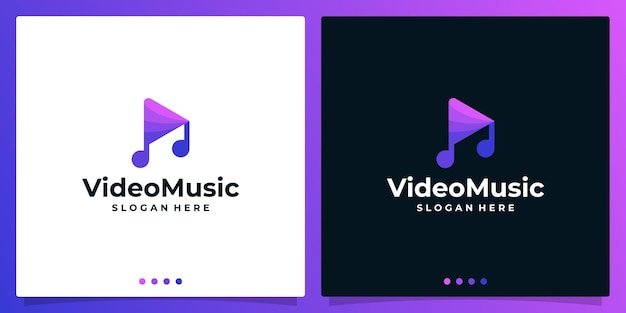 Music logo design vector with play button video. Musical note logo design template with colorful. Premium vector