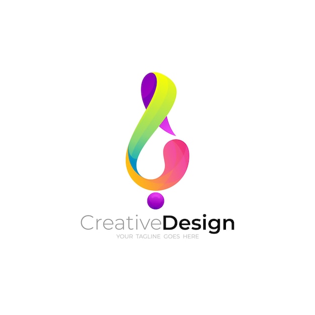 Music logo with colorful design template 3d style