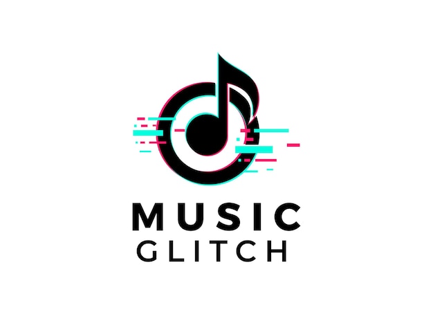 Music logo with glitch style vector template.