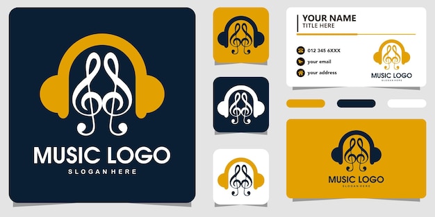 Music logo with line art and bussiness card