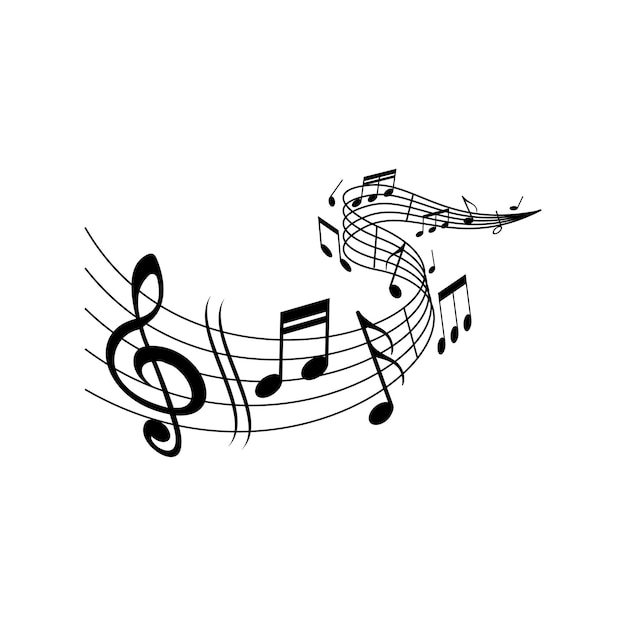 Music melody wave on notes staff with clef treble, vector. Classic music concert, orchestra, symphonic or philharmonic musical notes wave on scale stave or music staff background