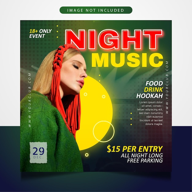 Music night club social media post banner template