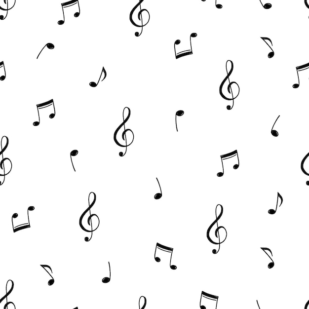 Music note doodle drawn pattern Hand drawn sketch musical note seamless background Melody symbol black shape pattern vector illustration