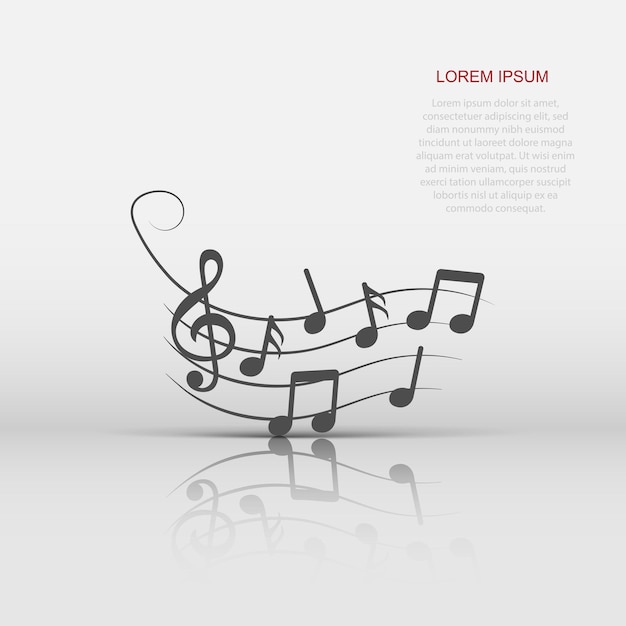 Music note icon in flat style Song vector illustration on white isolated background Musician sign business concept