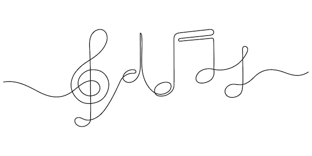 Music note and treble clef continuous one art line drawing Music concept Hand drawn doodle sketch Vector