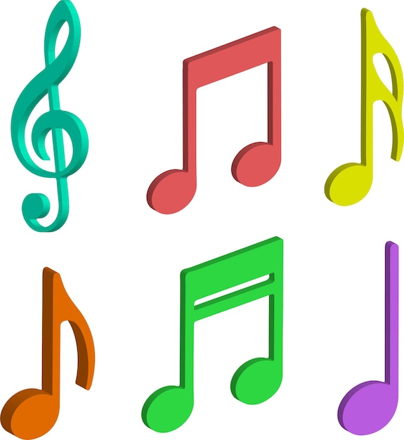 music notes 3d symbol icon set with fun color vector illustration