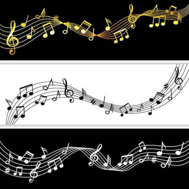 Music notes flow. Doodle music note drawing sheet patterns,  musical symbols silhouettes modern 