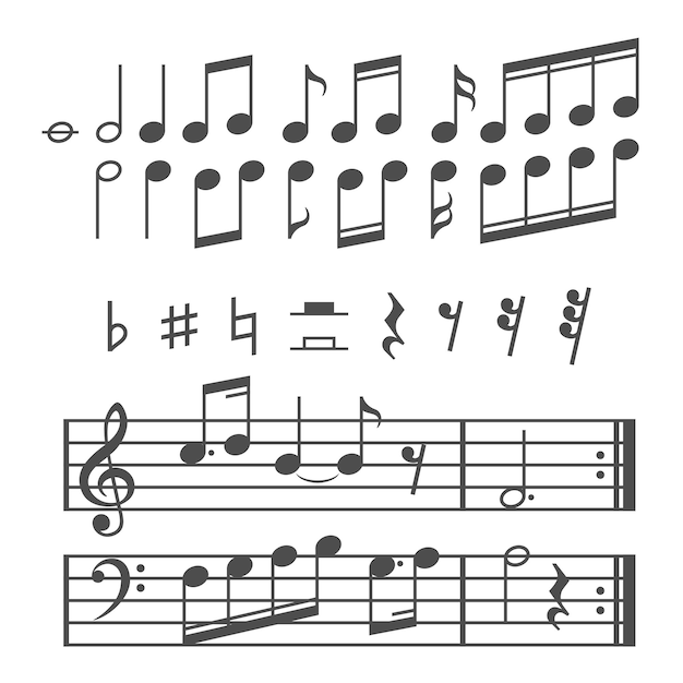 Music notes and icons vector set