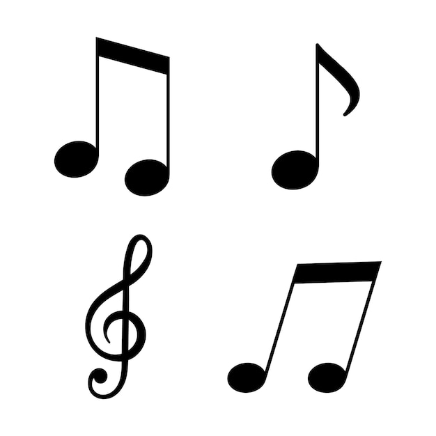 Music notes and treble clef icons set Vector simple illustration isolated on white