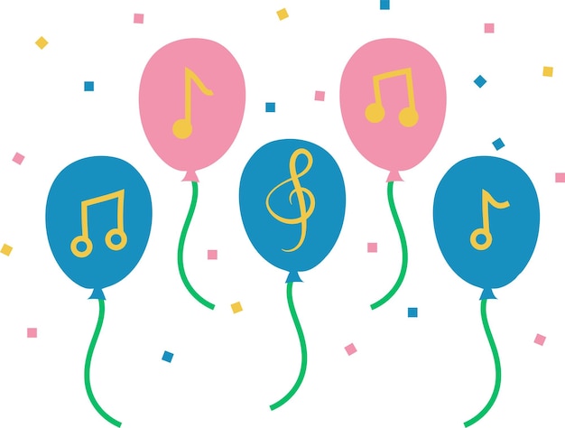 Music Party Balloon Celebration Joy Cute Flat Icon Illustration