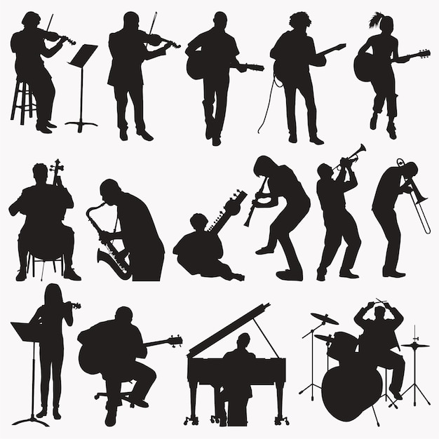 Music playing silhouettes 