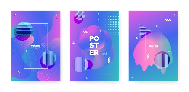 Music poster design set of vibrant covers or brochures with flu