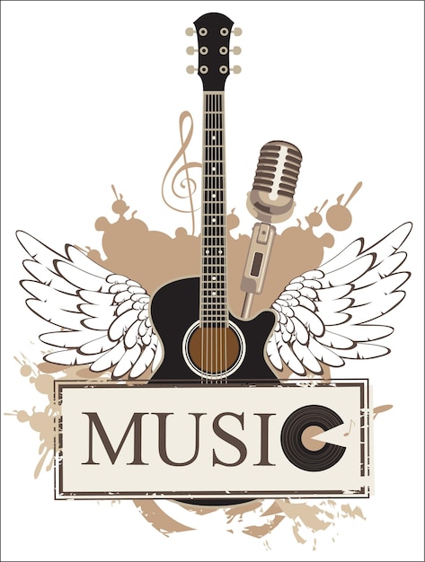 music poster with guitar with wings