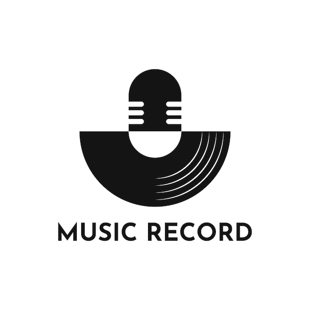 Music record logo design concept with vinyl record and microphone