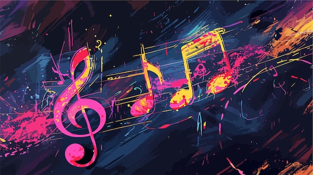 Vector music sign in darkness mixed media illustration