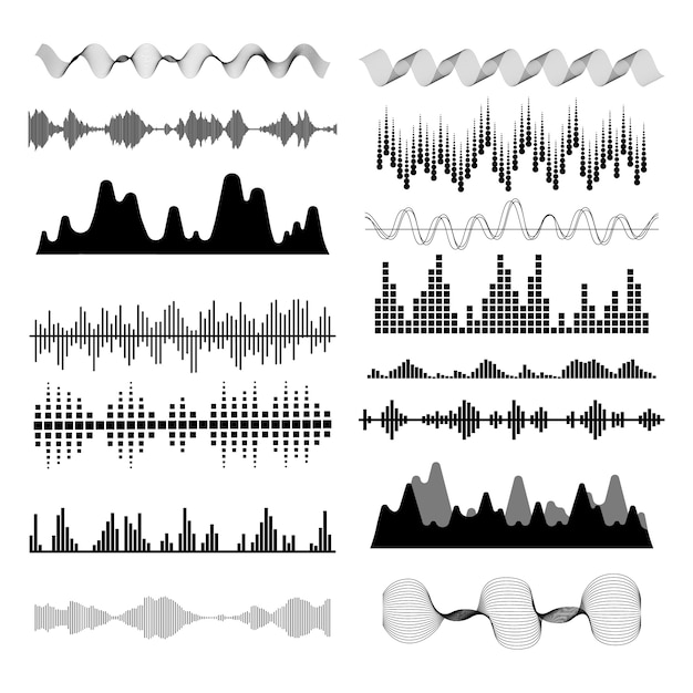 Vector music sound waves set.