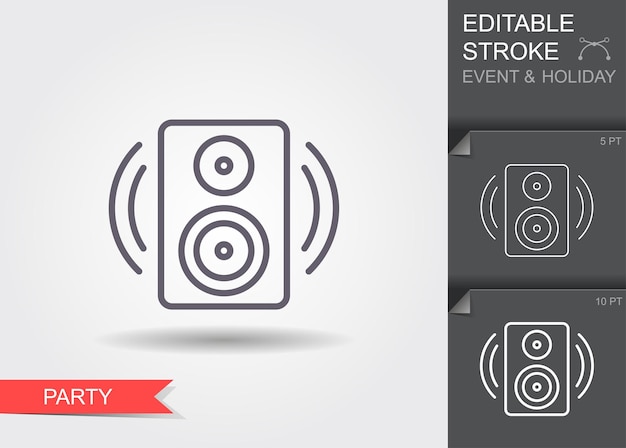 Music speaker Line icon with editable stroke with shadow