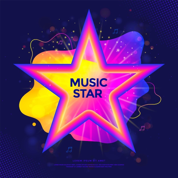 Music Star banner or party poster with colorful liquid form Tv show label with gradient stars