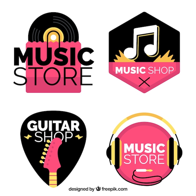 Music store logo collection with flat design