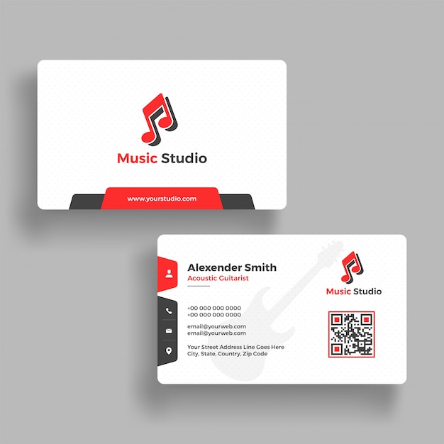 Music studio business card design with front and back presentation.