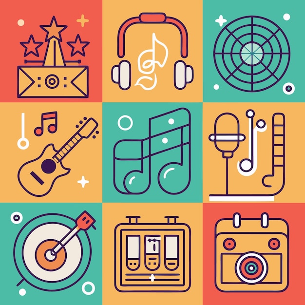 Vector music studio icons set