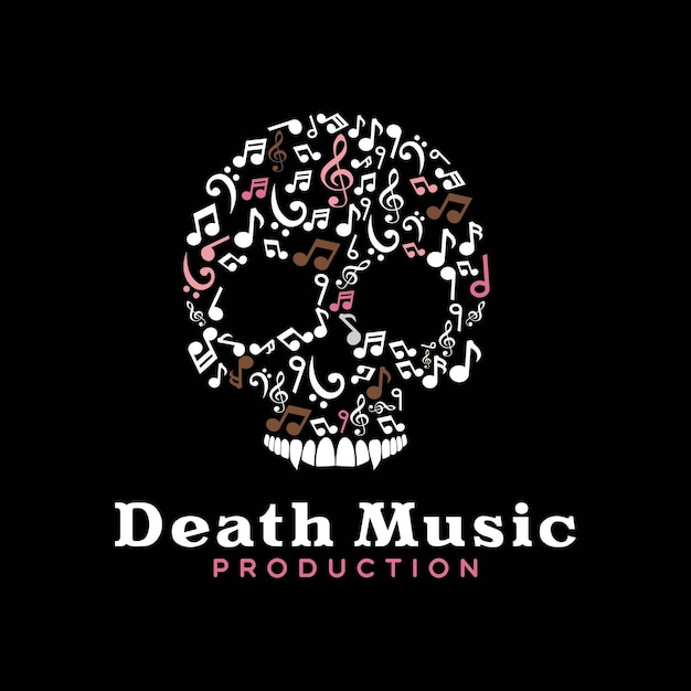 Music Tones Shape Skull For Horror Music Album Logo Or Entertainment Music Studio Logo Vector Design