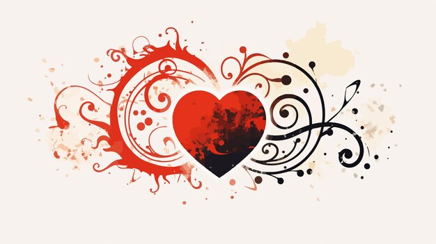 Vector musical bass clef heart with sun grunge style