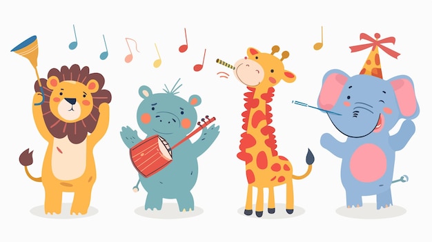 Vector musical dancing animals celebration concert