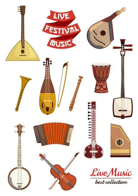 Musical instrument cartoon icon set illustration